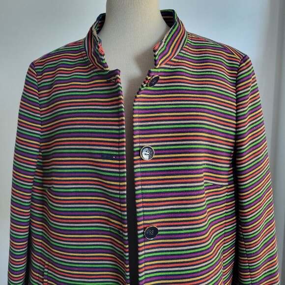 Talbots Jackets & Blazers - New Talbots Women’s Multicolor Blue Yellow Striped Rainbow Cotton Jacket (14)